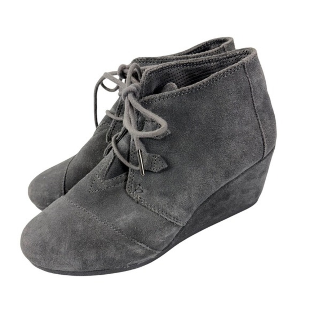 TOMS Desert Wedge Bootie Women's 9.5 Gray Suede Lace‎ Up Ankle Boot